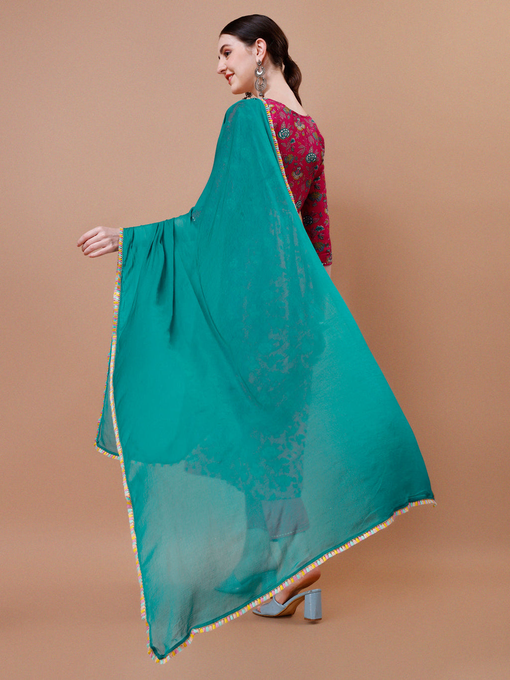 Multicolor Alia Cut Embroidered Floral Kurta Set with Dupatta