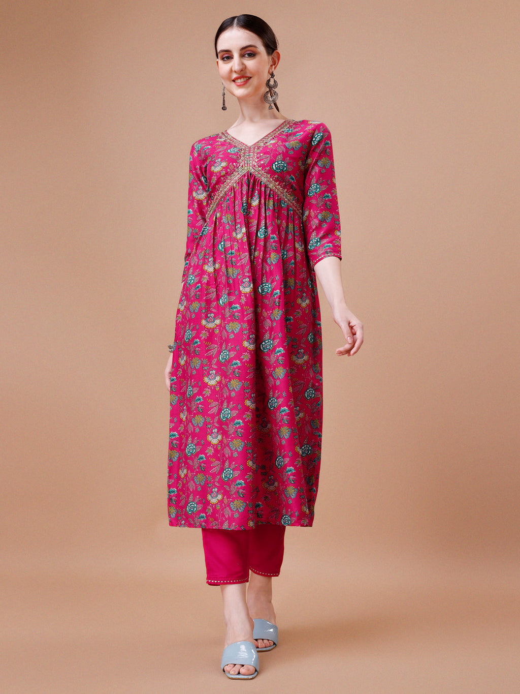 Multicolor Alia Cut Embroidered Floral Kurta Set with Dupatta