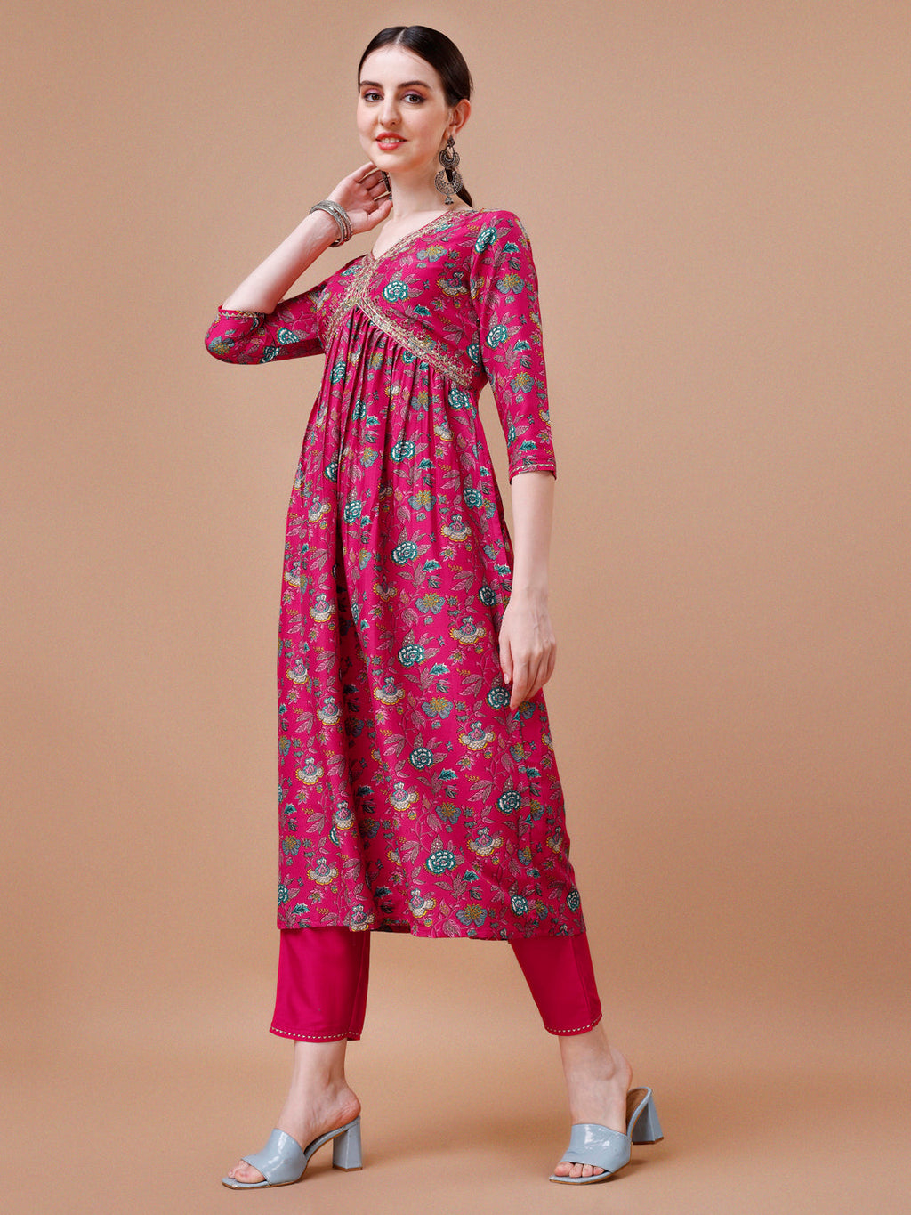 Multicolor Alia Cut Embroidered Floral Kurta Set with Dupatta