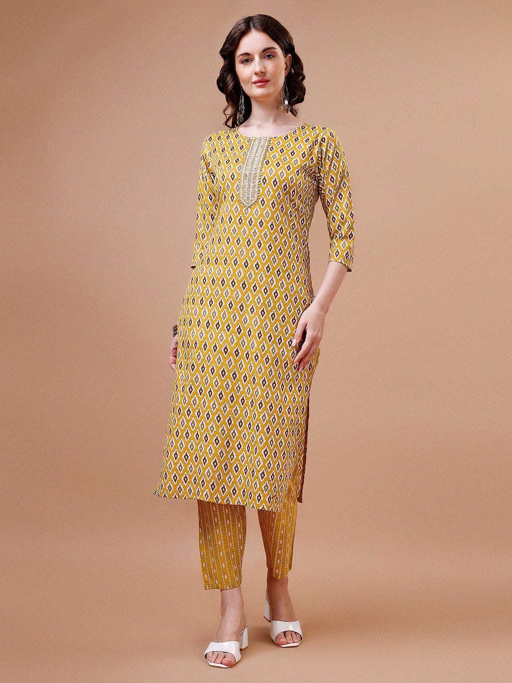 Multicolor Ethnic Motifs Printed Cotton Rayon Kurta Set