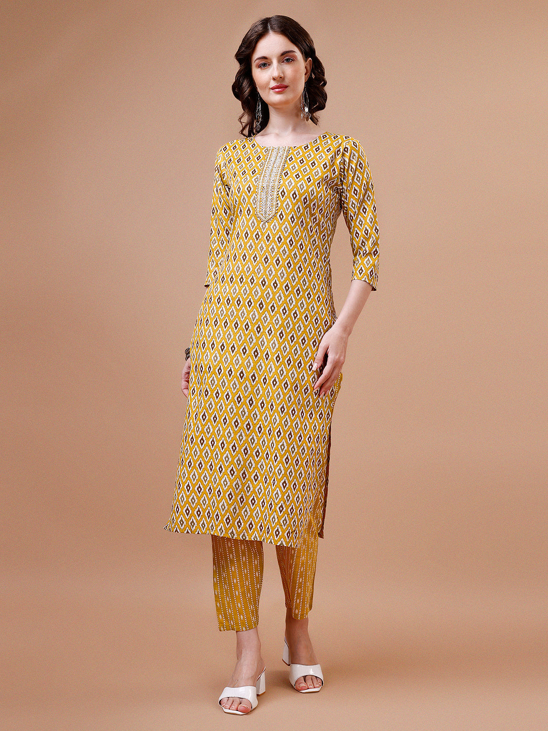 Multicolor Ethnic Motifs Printed Cotton Rayon Kurta Set