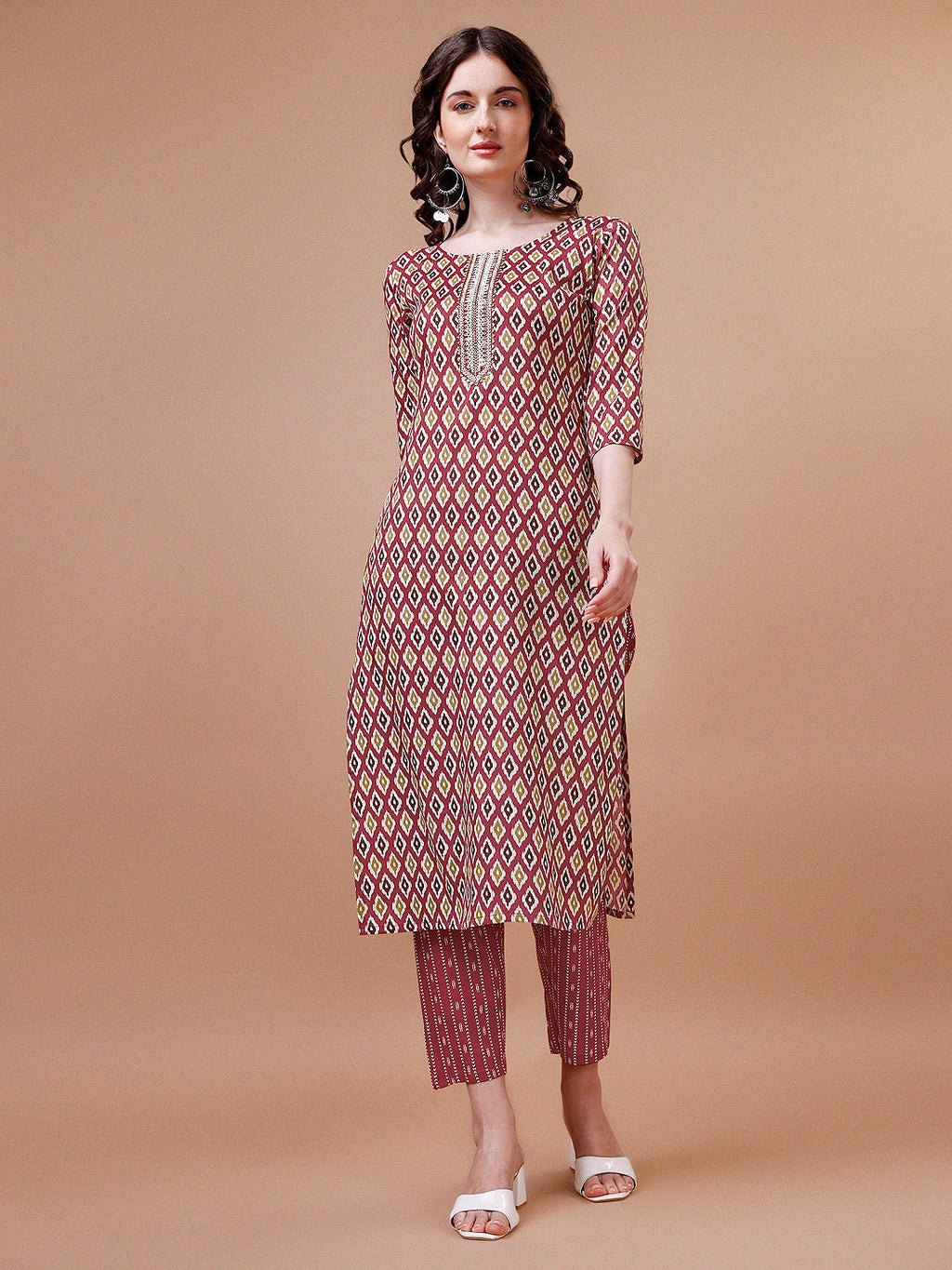 Multicolor Ethnic Motif Printed Cotton Kurta Set with Dupatta