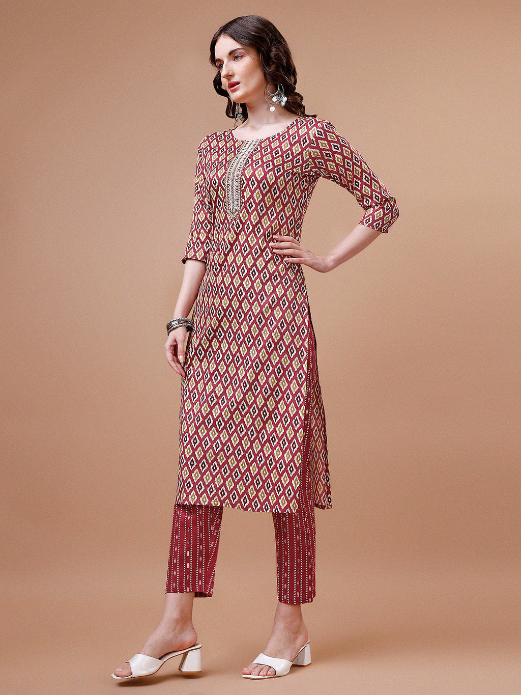Multicolor Ethnic Motif Printed Cotton Kurta Set with Dupatta
