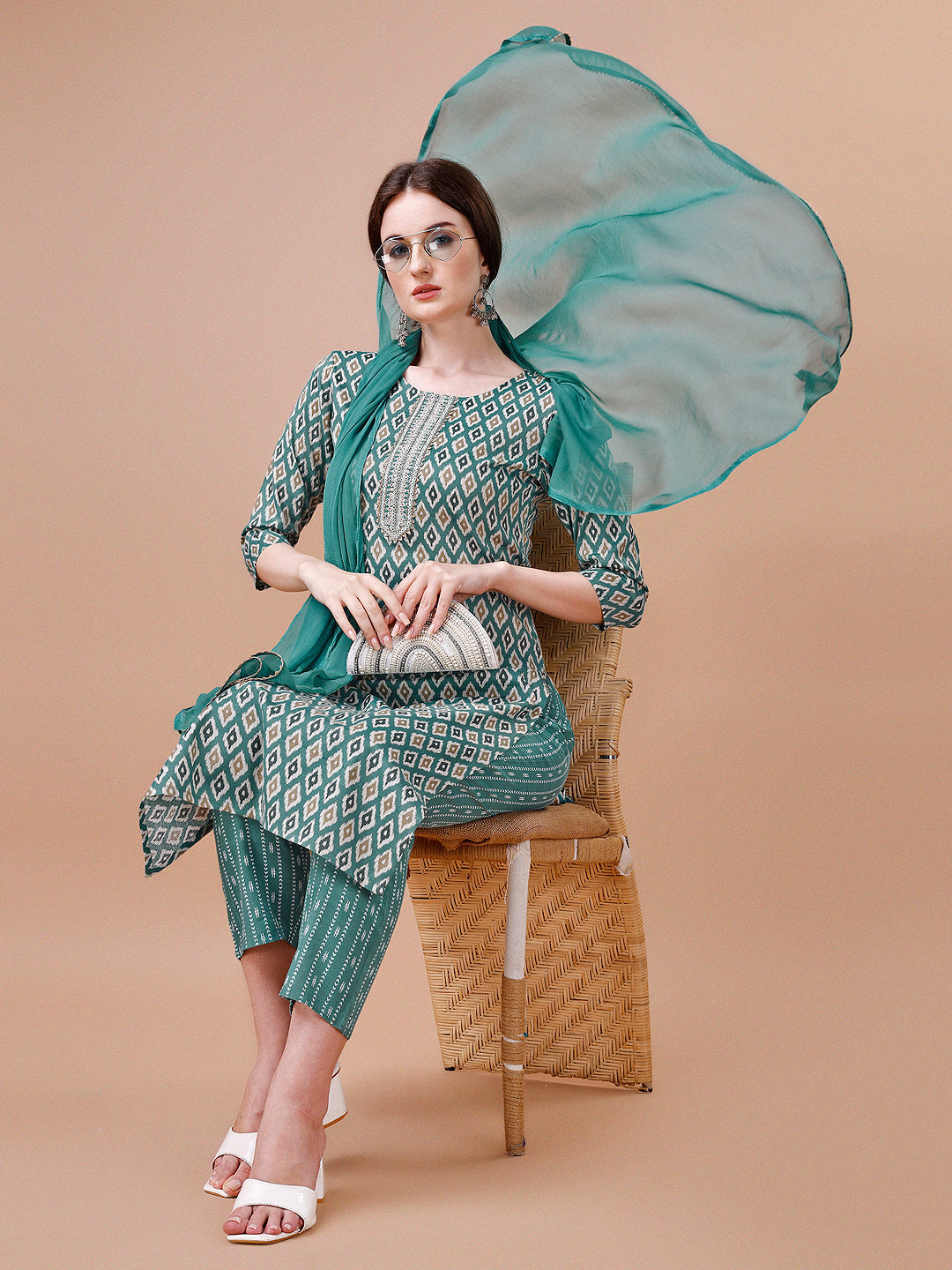 Ethnic Motifs Printed Rayon Kurta Set with Dupatta