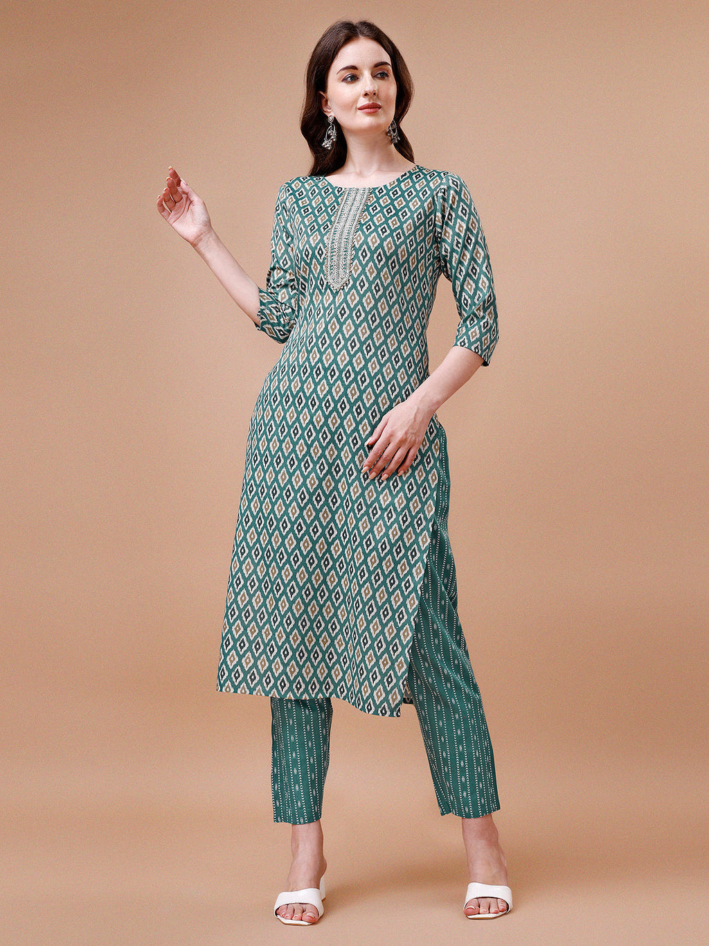 Ethnic Motifs Printed Rayon Kurta Set with Dupatta