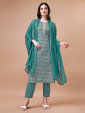 Multicolor ethnic motifs printed rayon kurta set with pants and dupatta