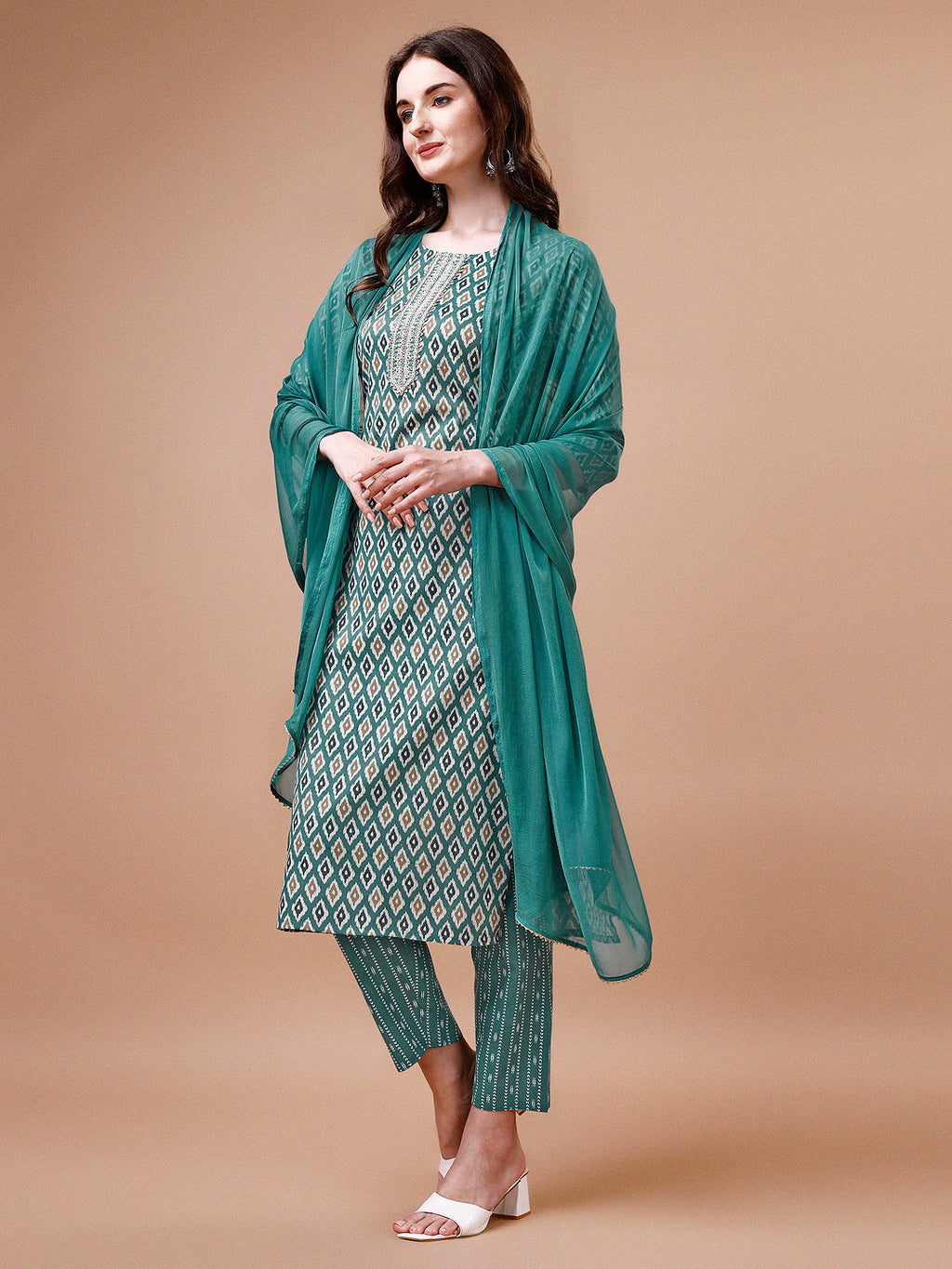 Ethnic Motifs Printed Rayon Kurta Set with Dupatta