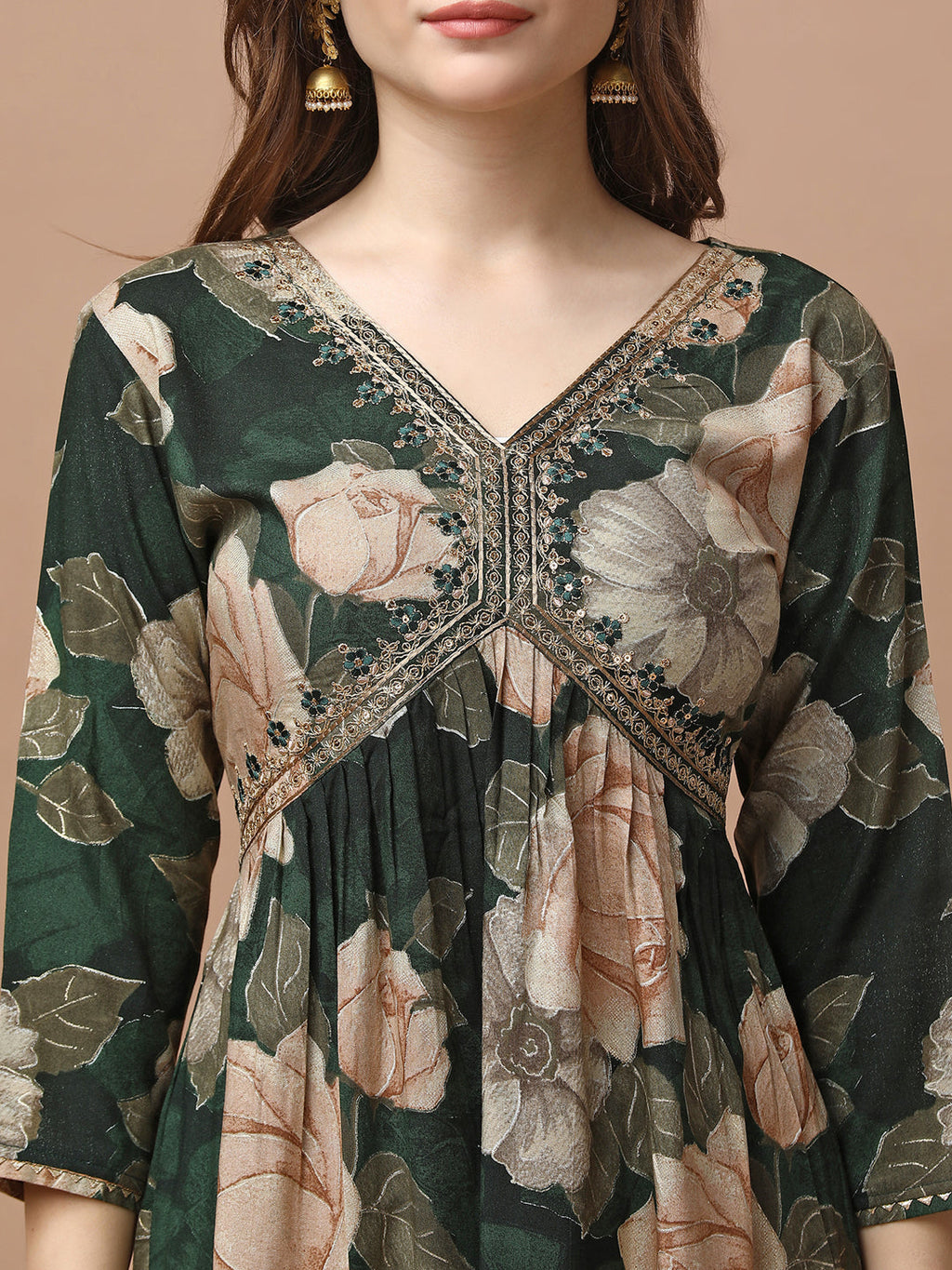 Alia Cut Floral Embroidered Rayon Kurta Set with Pant & Dupatta