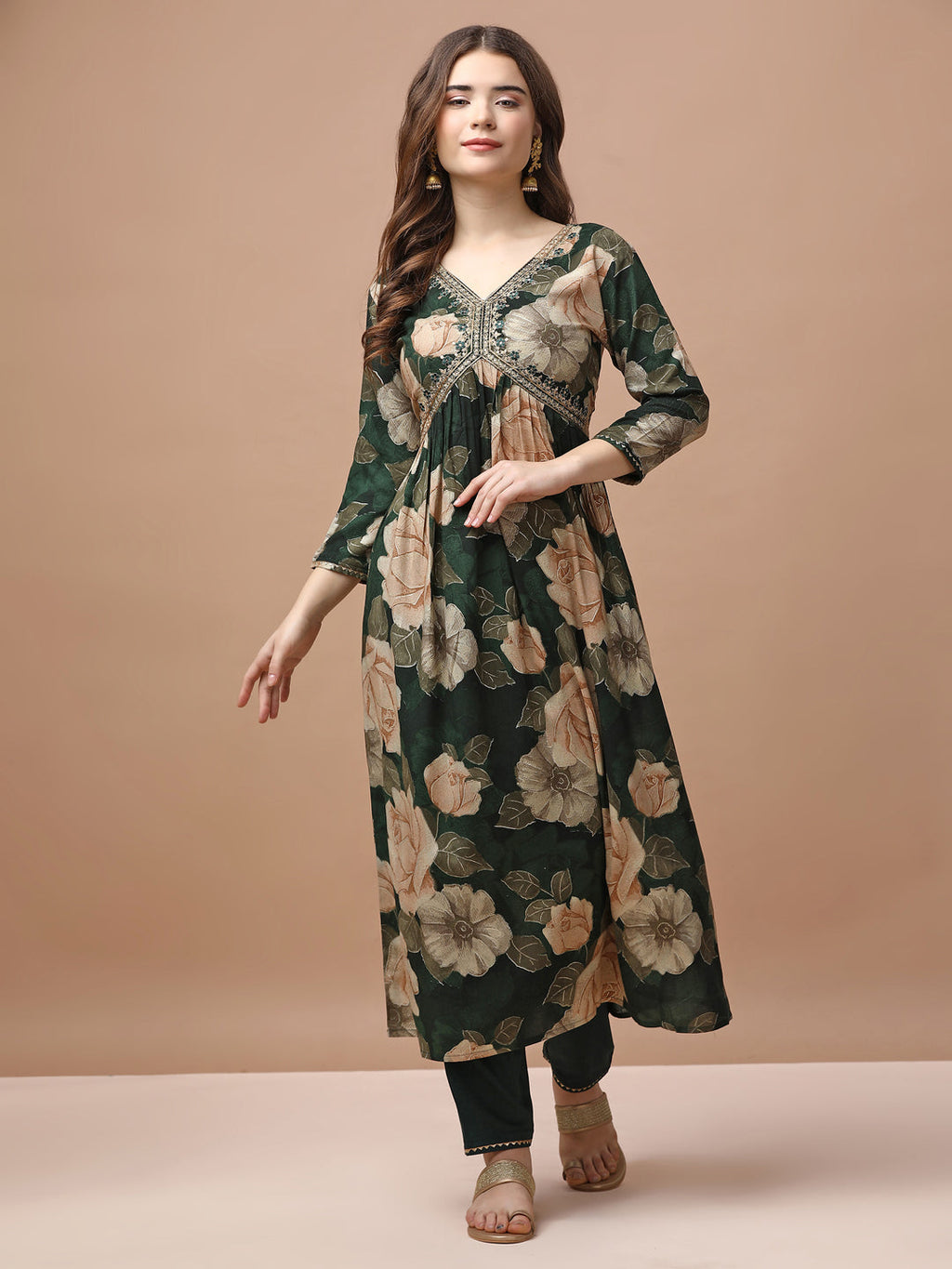 Alia Cut Floral Embroidered Rayon Kurta Set with Pant & Dupatta