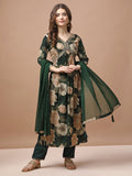 Alia cut floral embroidered rayon kurta set with matching trousers and dupatta