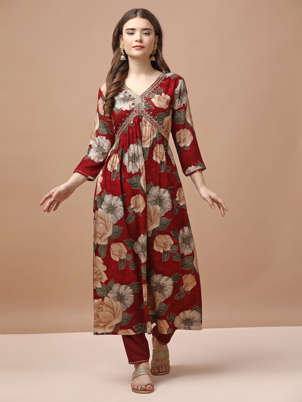 Alia Cut Rayon Embroidered Kurta Set with Floral Print & Dupatta