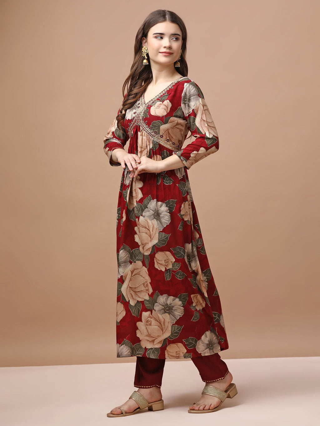 Alia Cut Rayon Embroidered Kurta Set with Floral Print & Dupatta