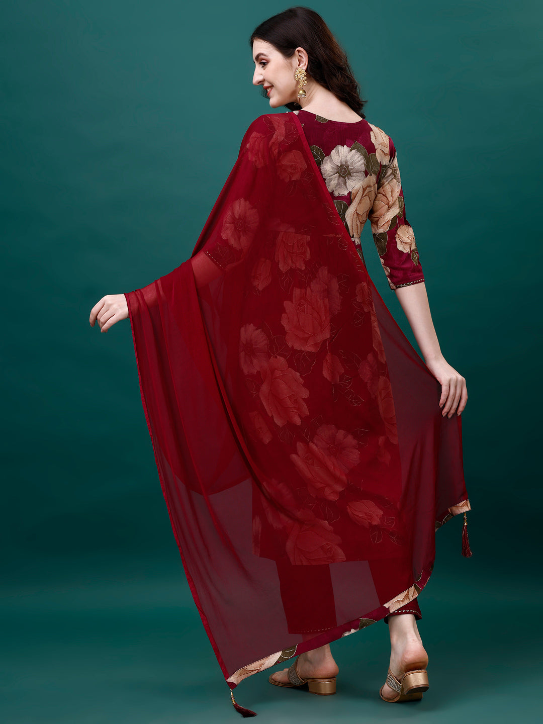 Multicolor Alia Cut Embroidered Floral Kurta Set with Dupatta