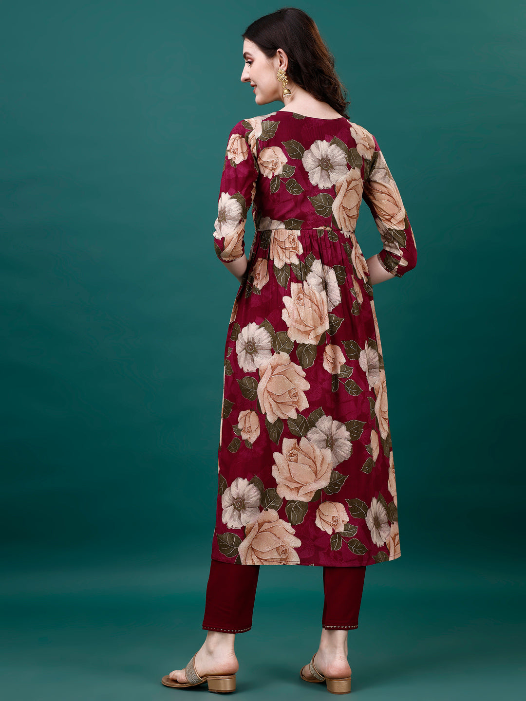 Multicolor Alia Cut Embroidered Floral Kurta Set with Dupatta