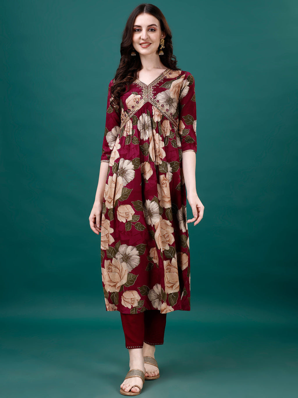 Multicolor Alia Cut Embroidered Floral Kurta Set with Dupatta