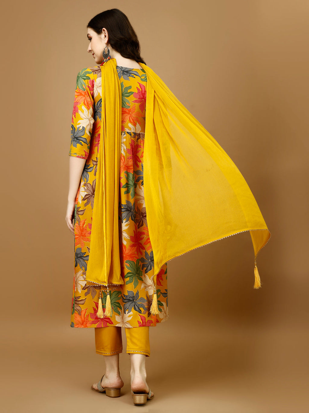 Alia Cut Floral Printed Kurta Set with Pant and Dupatta - Multicolor
