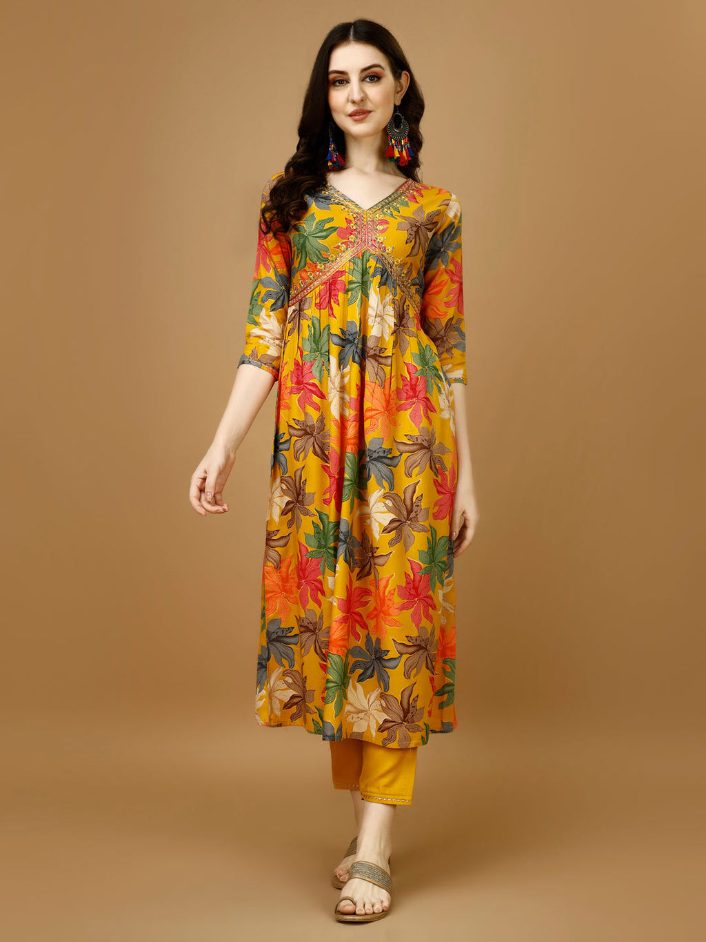 Alia Cut Floral Printed Kurta Set with Pant and Dupatta - Multicolor