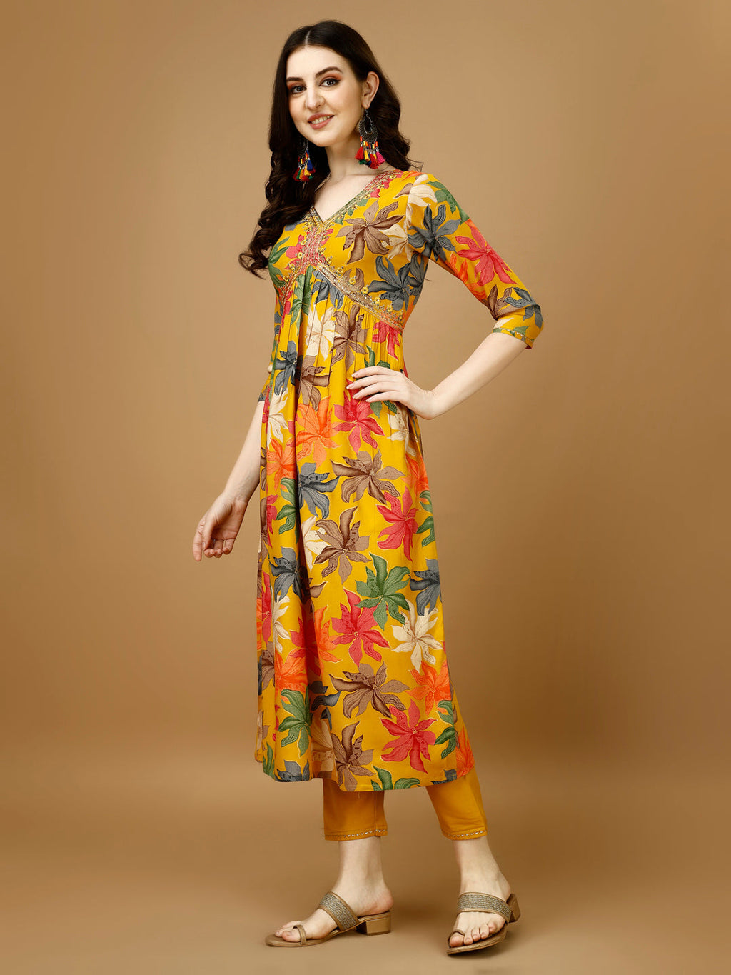 Alia Cut Floral Printed Kurta Set with Pant and Dupatta - Multicolor