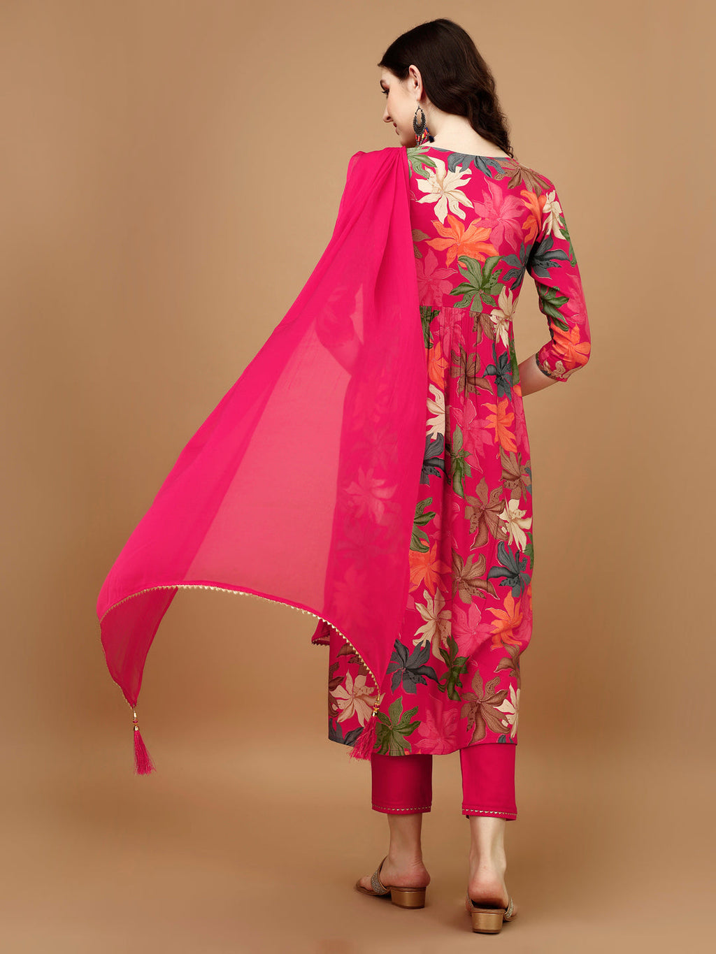 Alia Cut Rayon Kurta Set with Pant and Dupatta in Multicolor