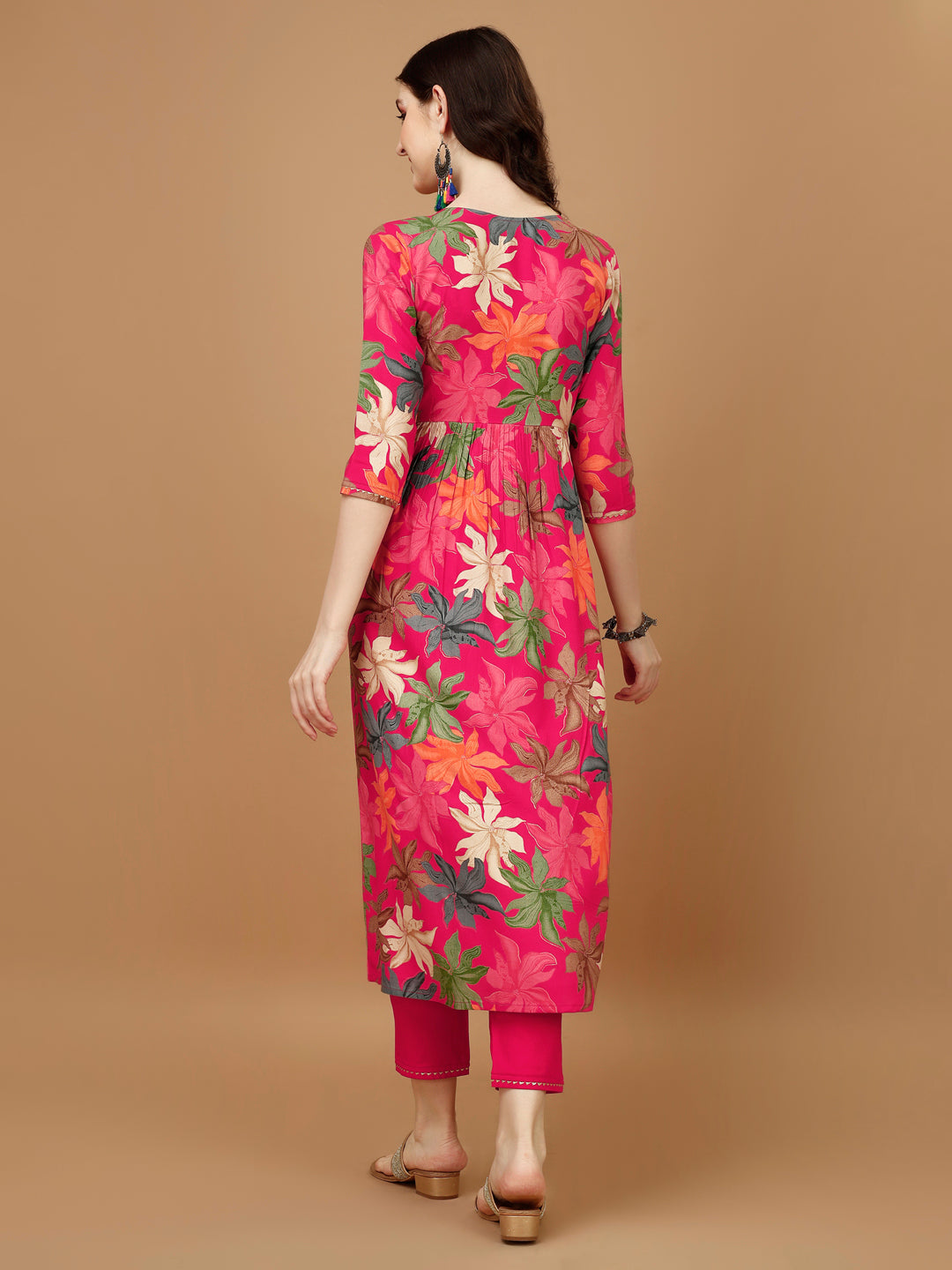 Alia Cut Rayon Kurta Set with Pant and Dupatta in Multicolor