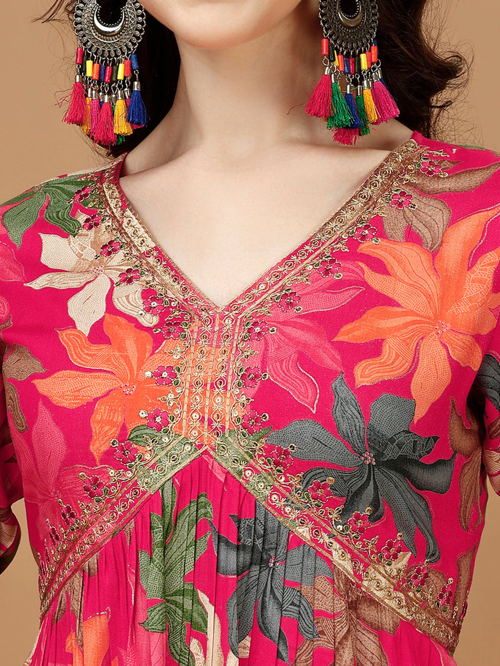 Alia Cut Rayon Kurta Set with Pant and Dupatta in Multicolor
