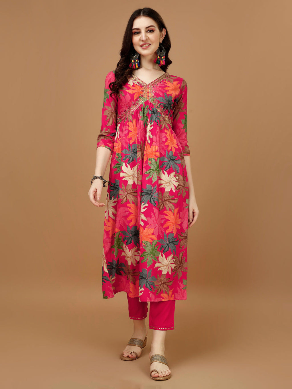 Alia Cut Rayon Kurta Set with Pant and Dupatta in Multicolor