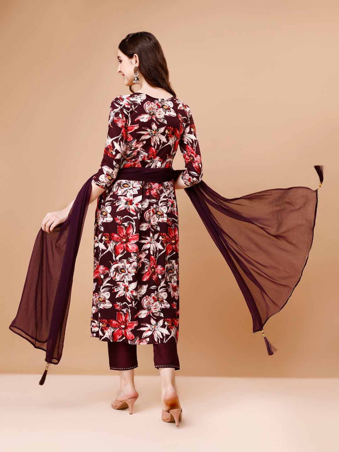 Rayon Alia Cut Floral Embroidered Kurta Set with Dupatta