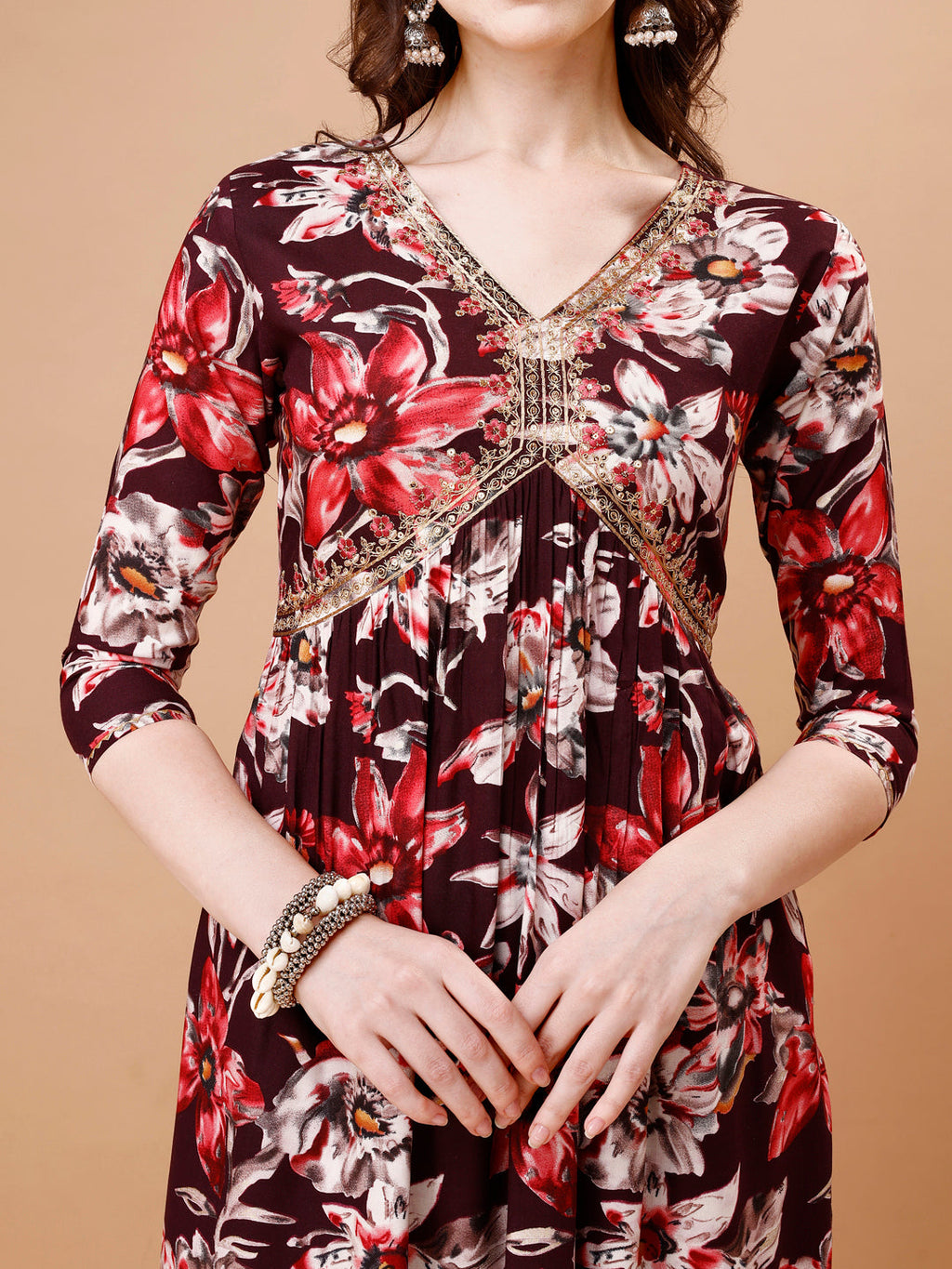 Rayon Alia Cut Floral Embroidered Kurta Set with Dupatta