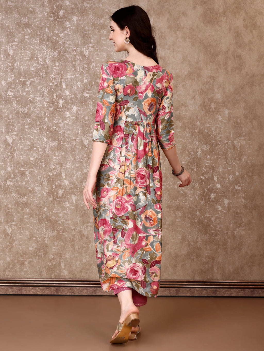 Alia Cut Floral Printed Embroidered Rayon Kurta Set, Multicolor