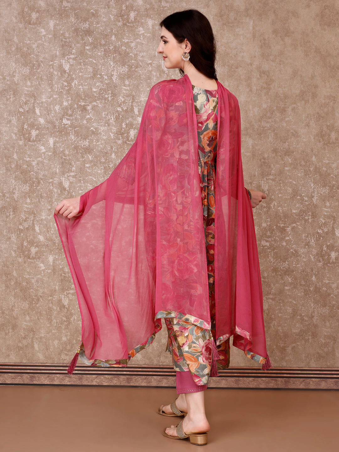Alia Cut Floral Printed Embroidered Rayon Kurta Set, Multicolor