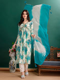 Multicolor Alia cut floral printed kurta with embroidery, matching pants, and dupatta.
