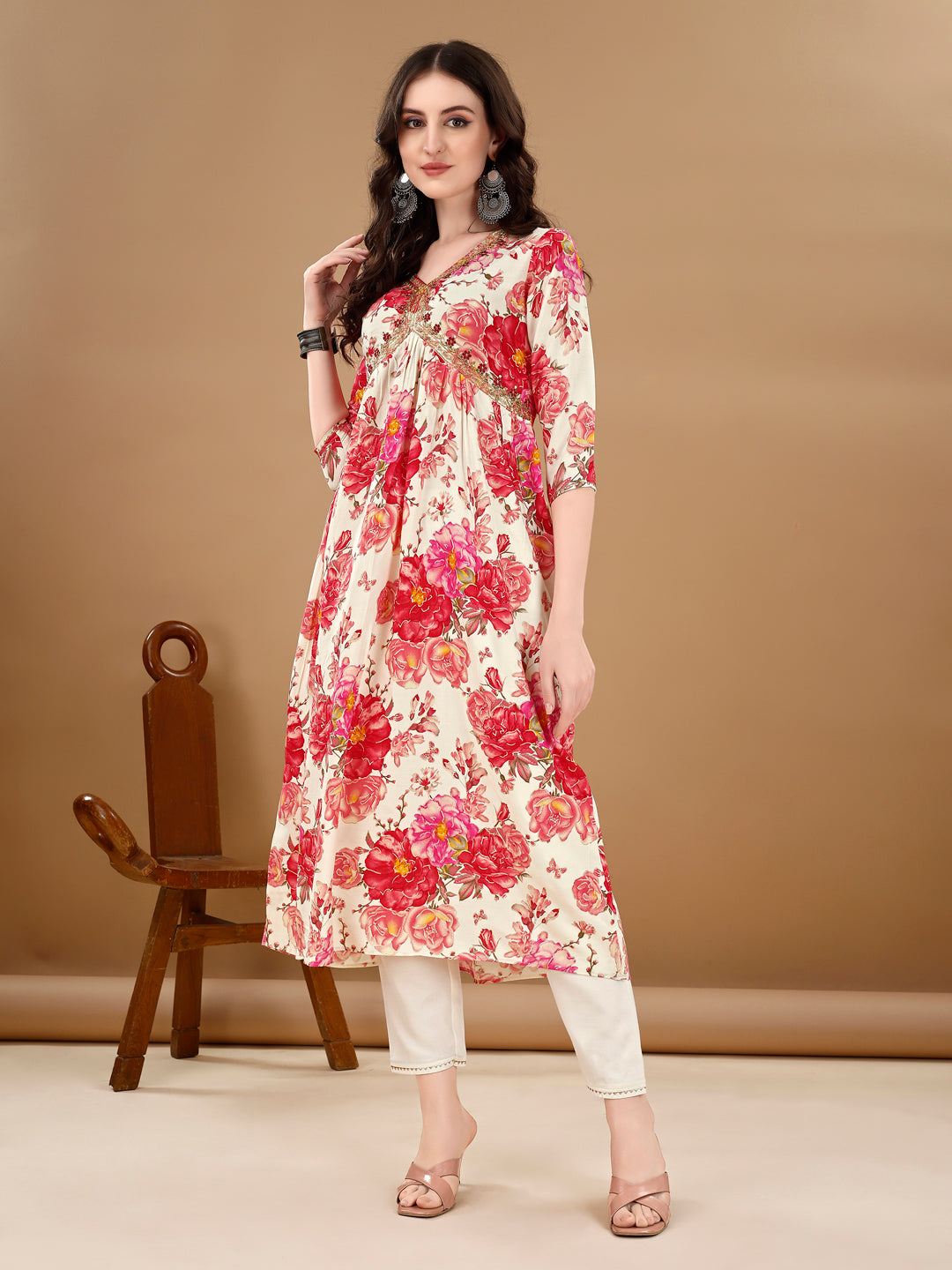 Multicolor Alia Cut Floral Printed & Embroidered Kurta Set