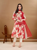 Multicolor Alia cut floral printed kurta set with embroidery detail, pants, and matching dupatta