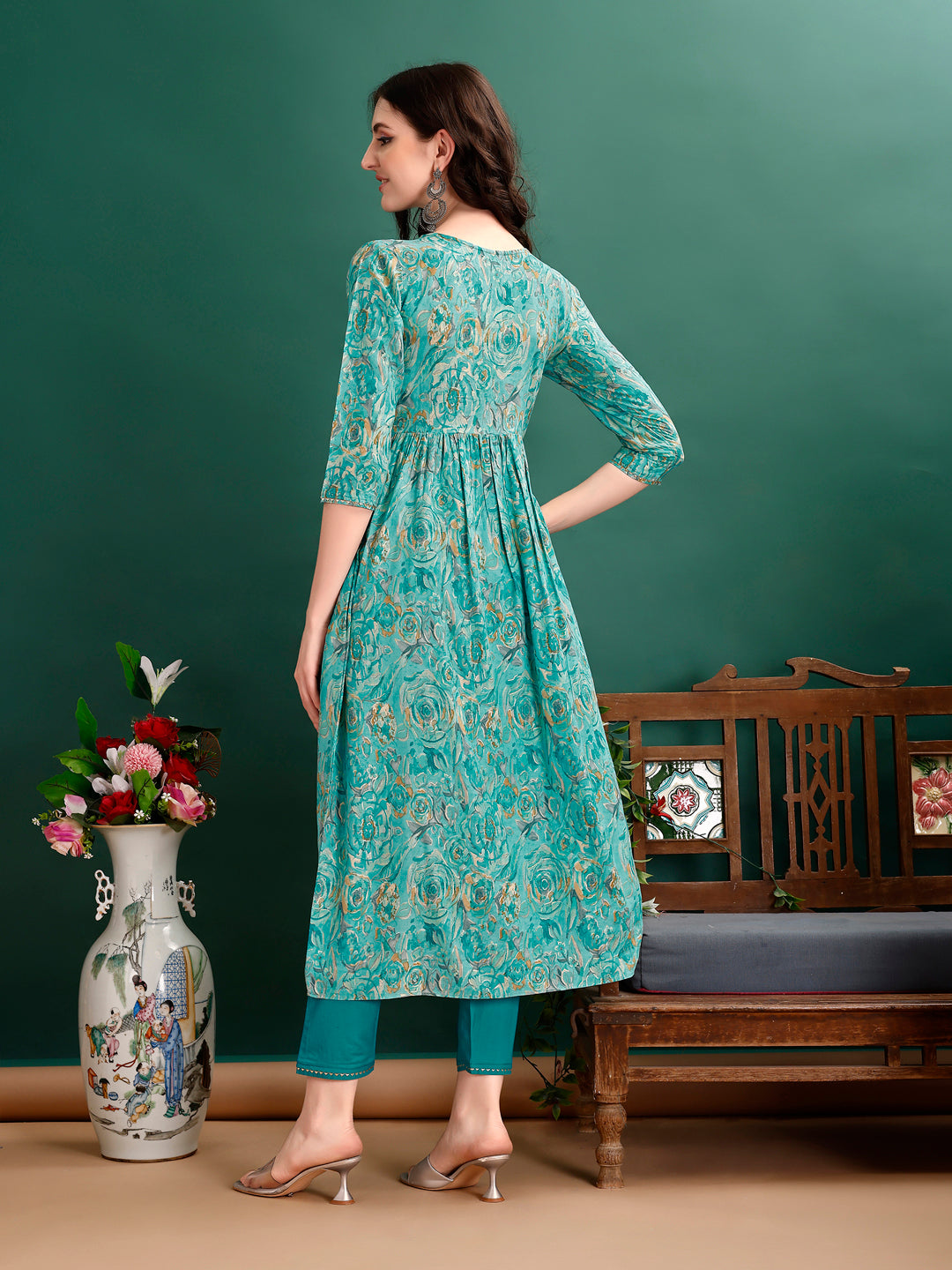 Alia Cut Floral Printed Embroidered Kurta Set with Pant & Dupatta