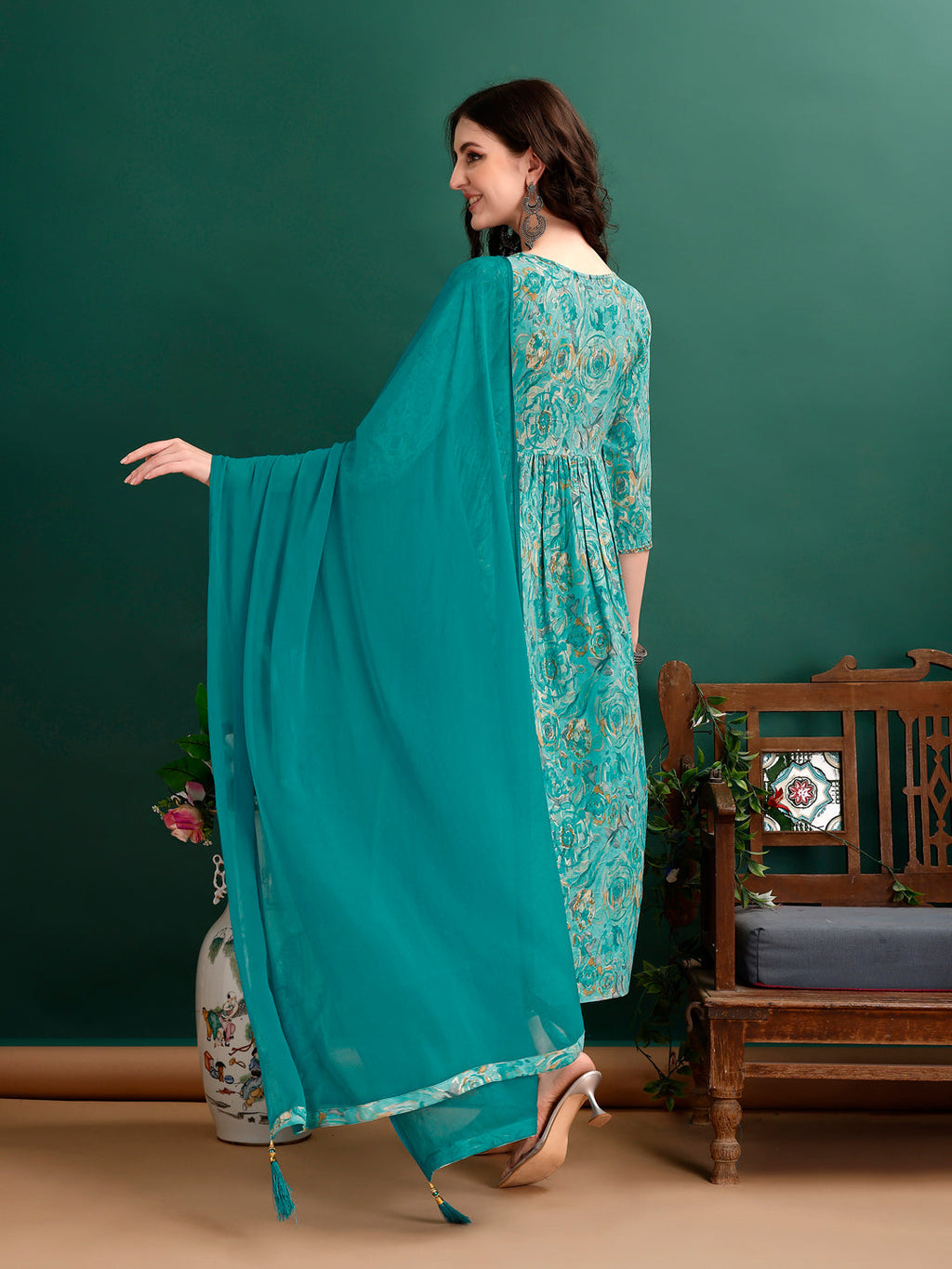 Alia Cut Floral Printed Embroidered Kurta Set with Pant & Dupatta