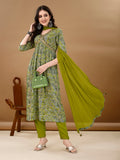 Multicolor Alia cut floral kurta set with intricate embroidery, paired with pants and a matching dupatta.