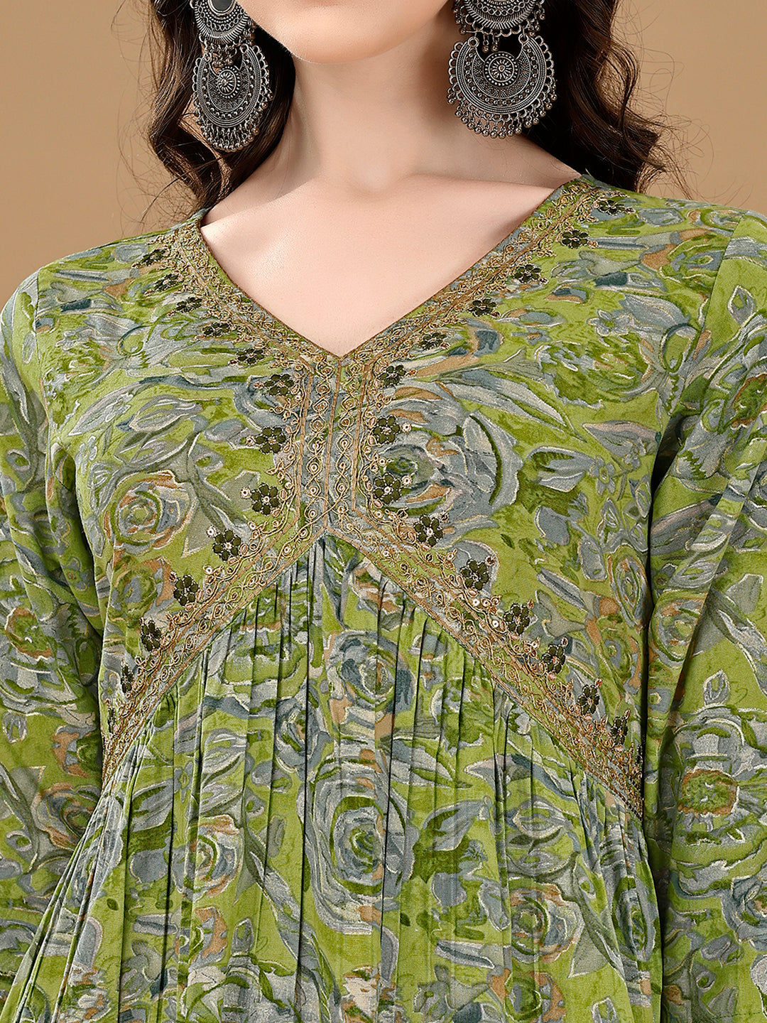 Multicolor Alia Cut Floral Kurta with Embroidered Pant & Dupatta