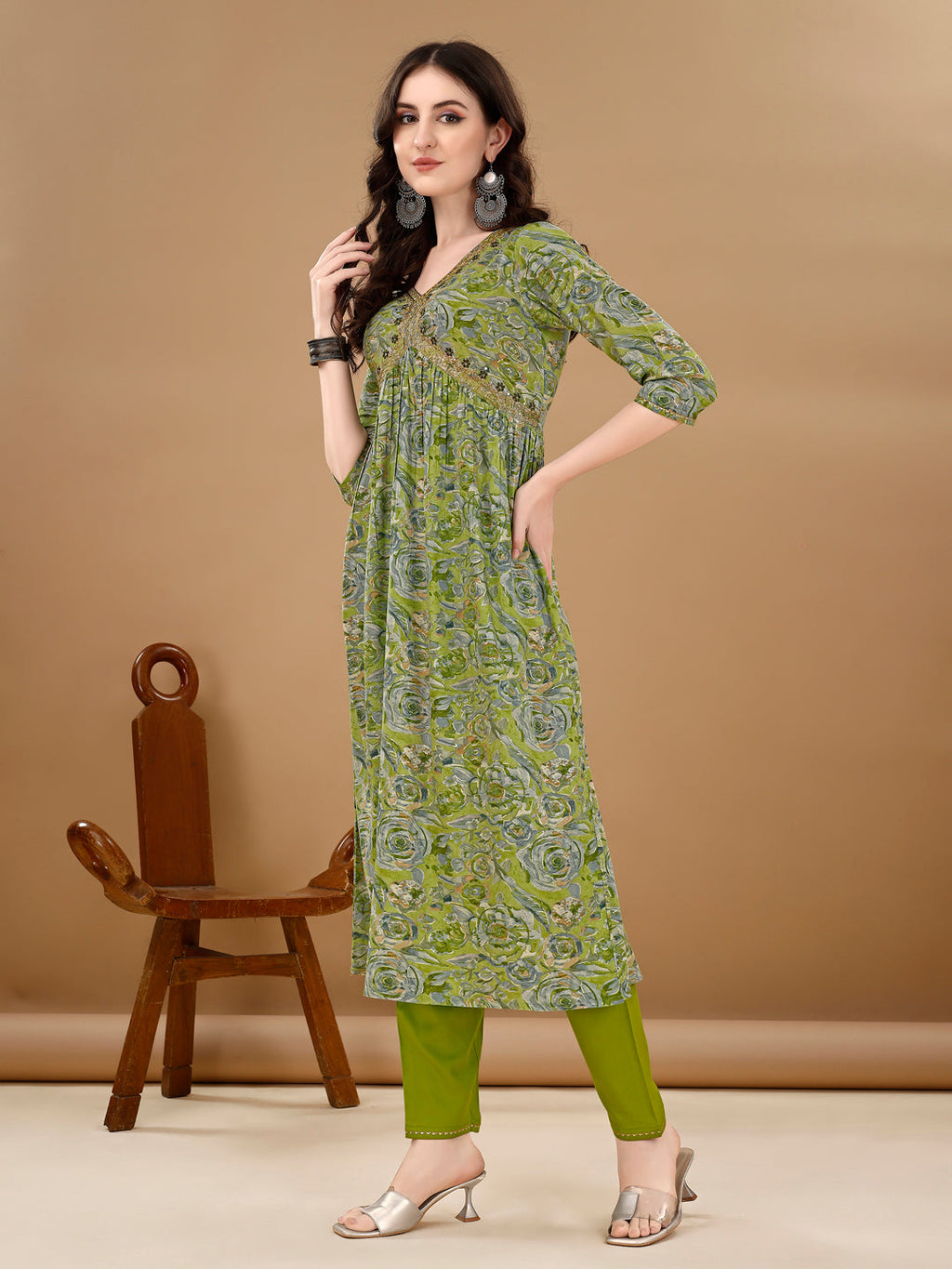 Multicolor Alia Cut Floral Kurta with Embroidered Pant & Dupatta