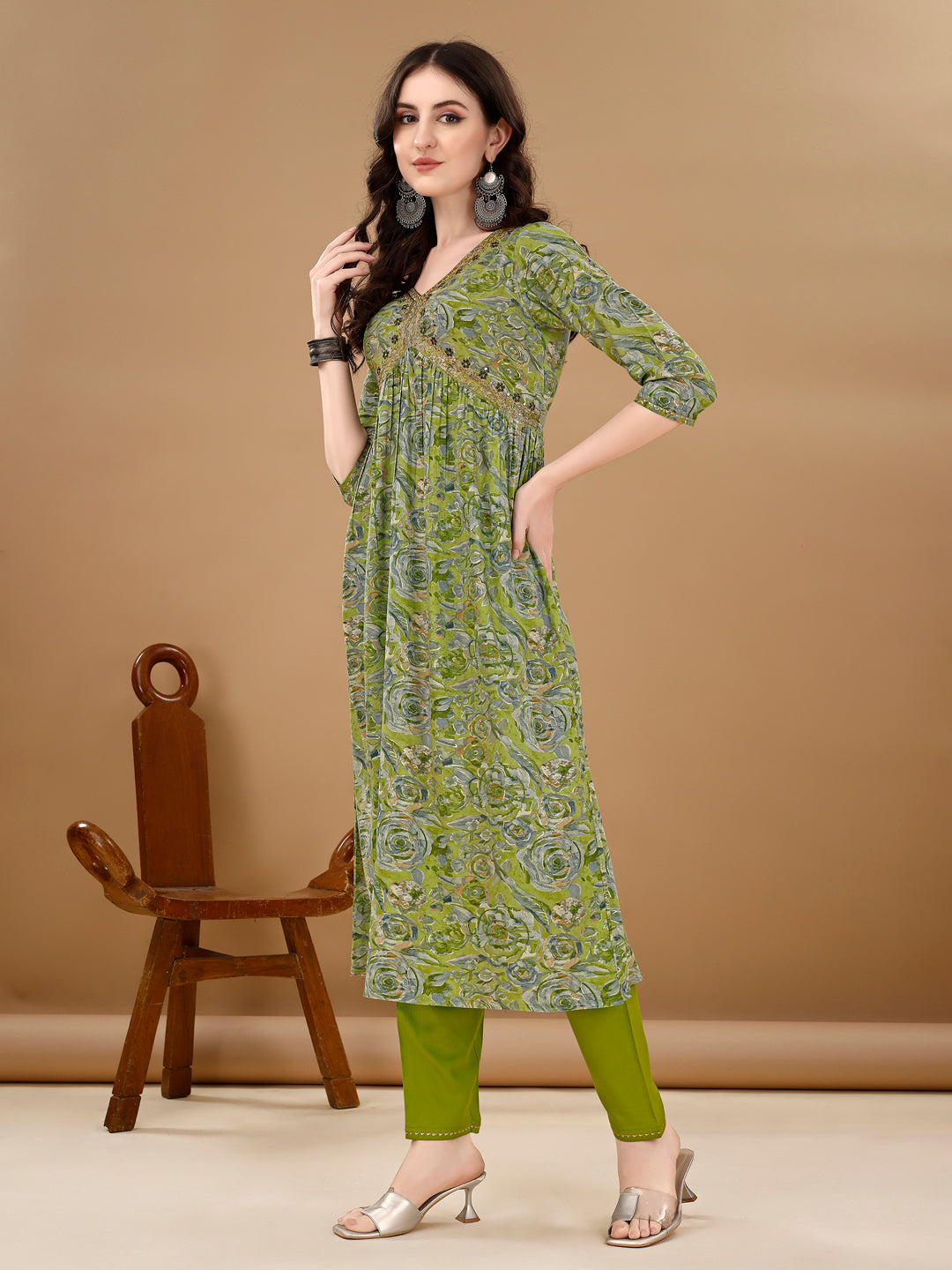 Multicolor Alia Cut Floral Kurta with Embroidered Pant & Dupatta