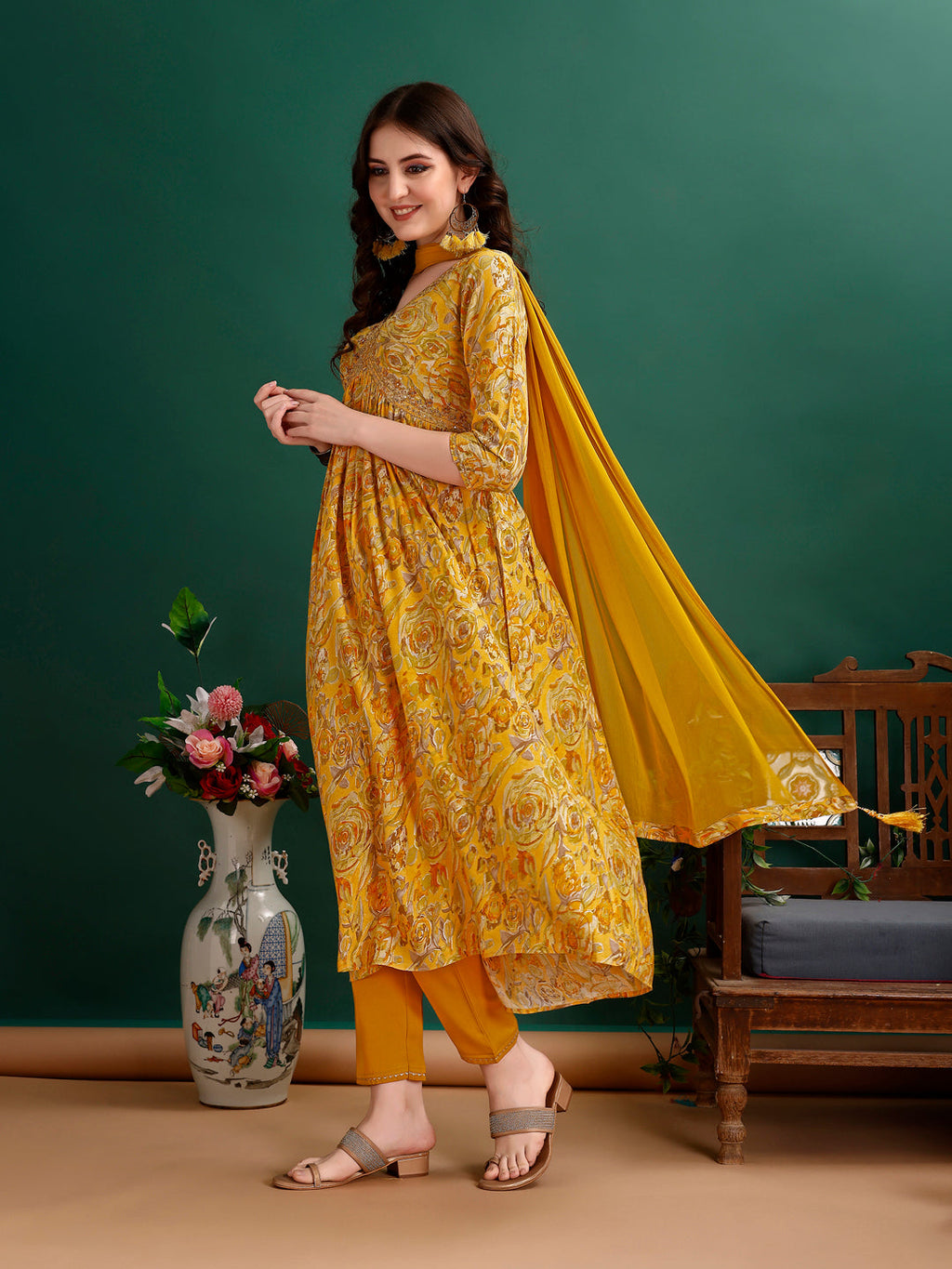 Premium Alia Cut Floral Embroidered Kurta Set with Dupatta