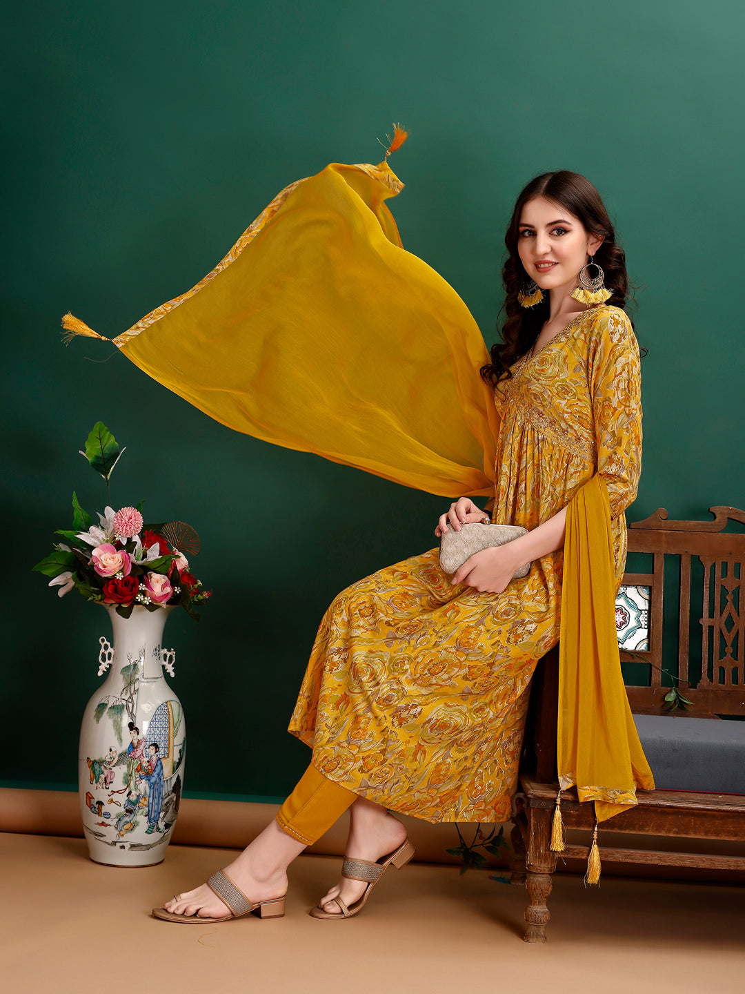 Premium Alia Cut Floral Embroidered Kurta Set with Dupatta