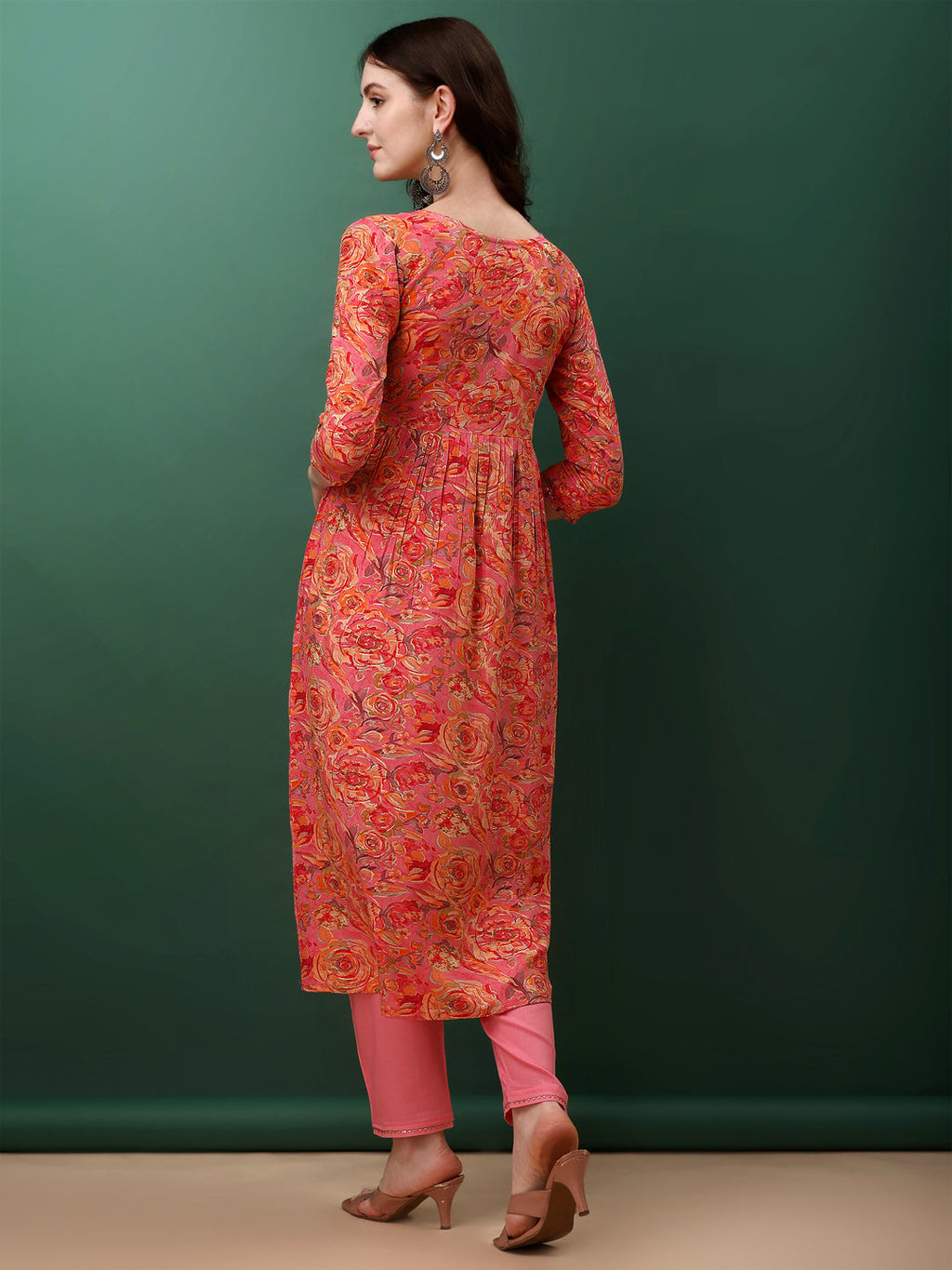 Pink Floral Alia Cut Kurta with Pant and Dupatta Set
