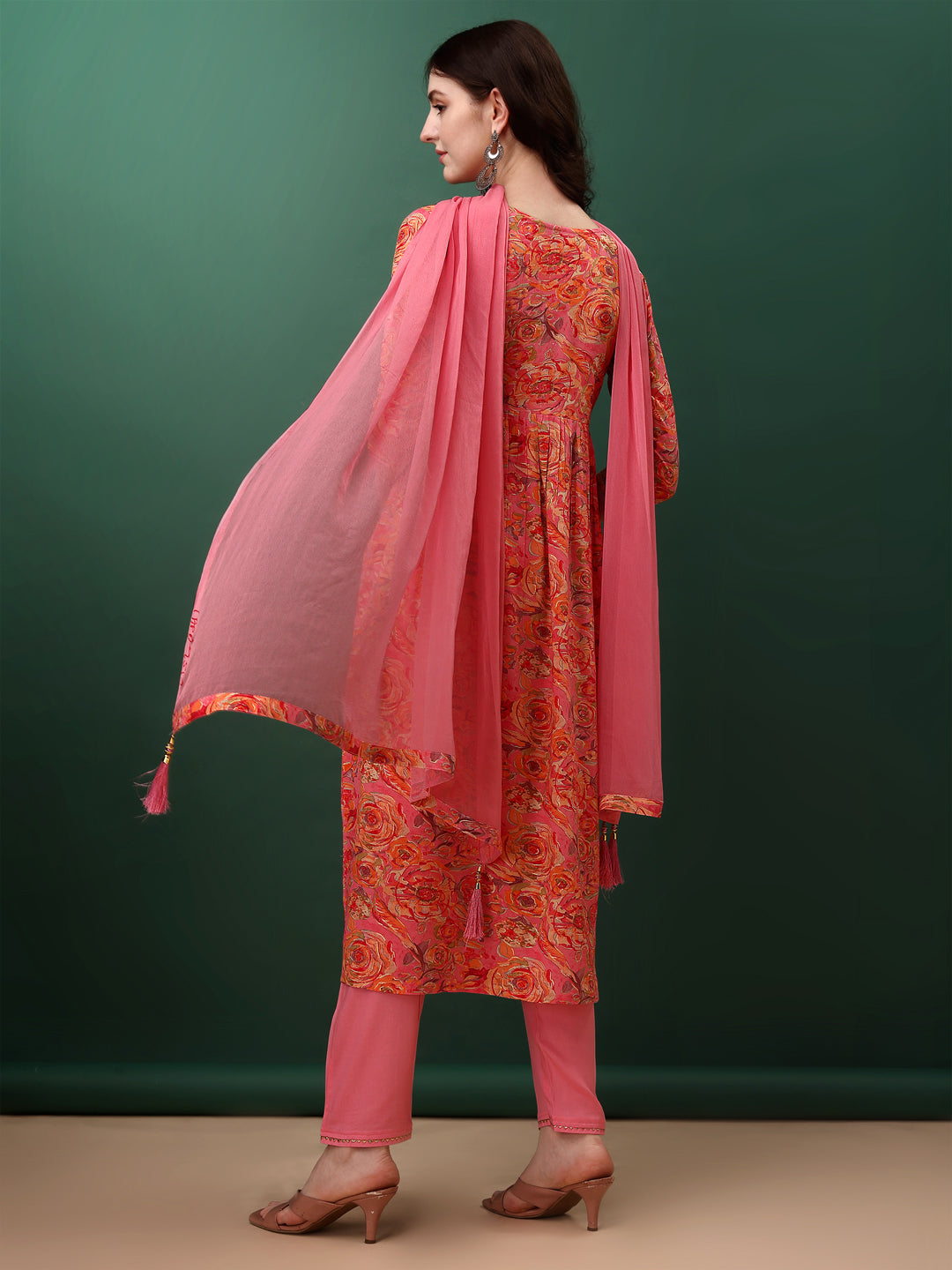 Pink Floral Alia Cut Kurta with Pant and Dupatta Set
