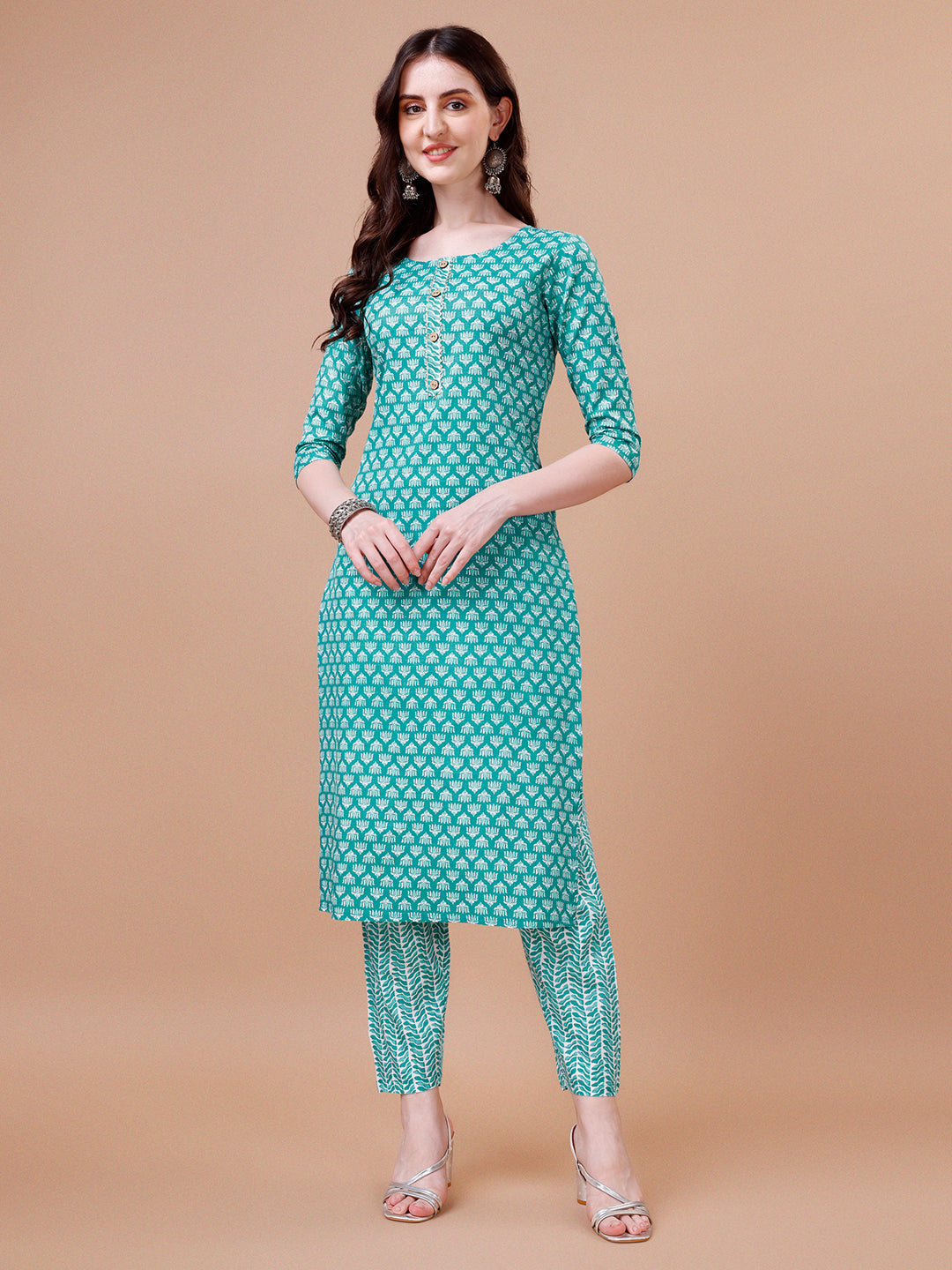 Multicolor Ethnic Motifs Printed Kurta With Pant & Dupatta Set