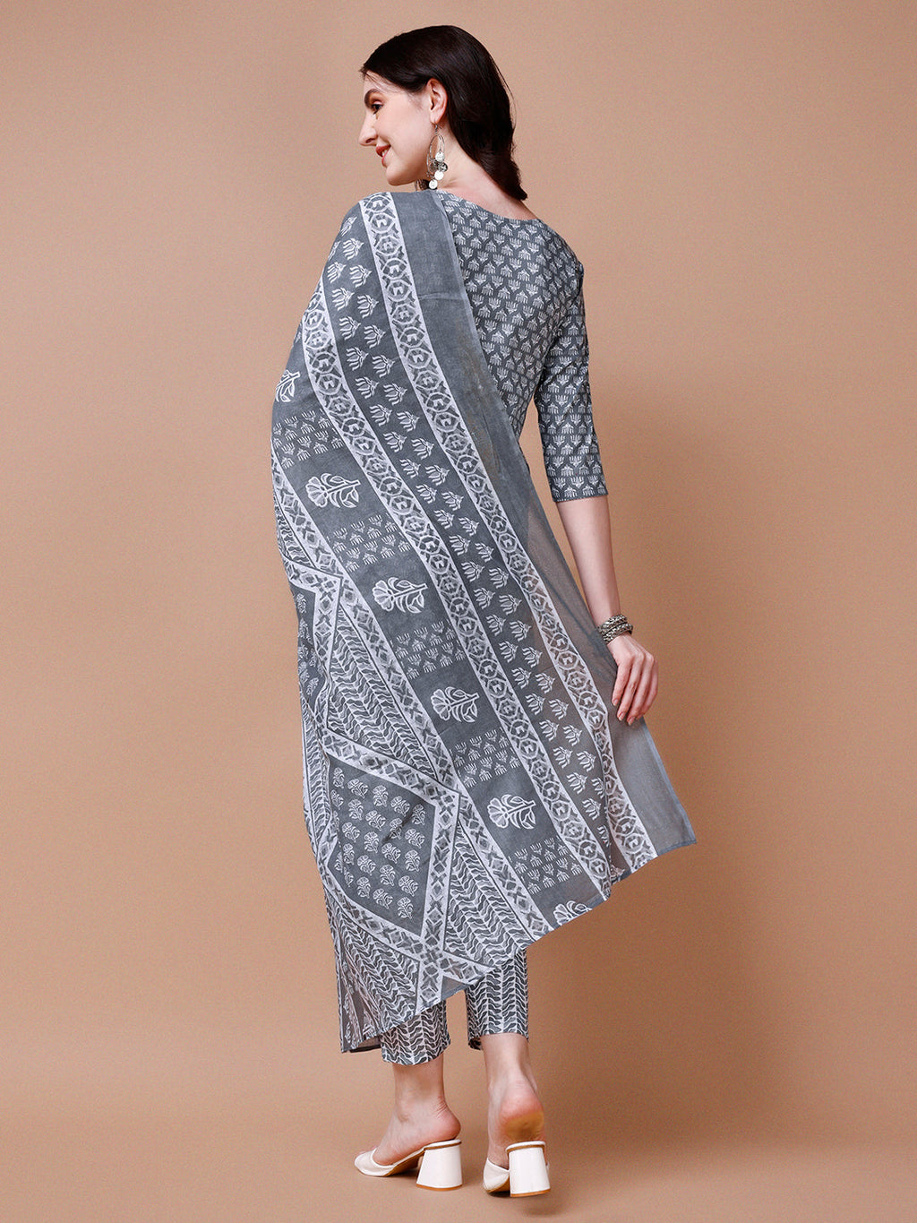 Multicolor Ethnic Motifs Printed Kurta With Pant & Dupatta Set