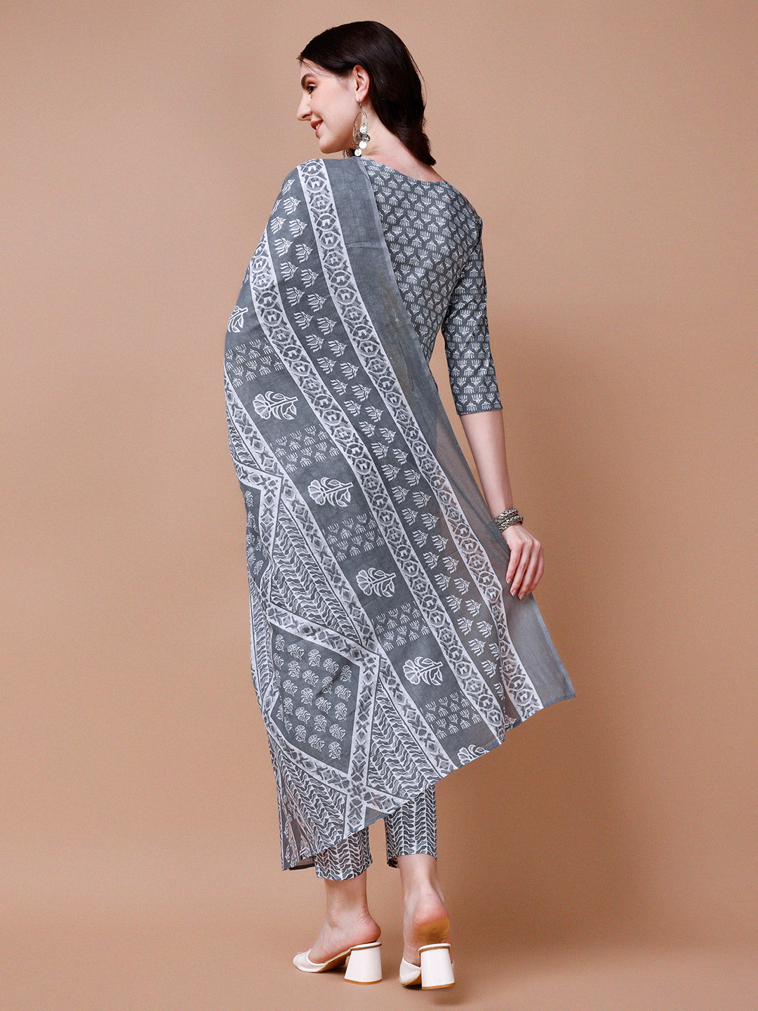 Multicolor Ethnic Motifs Printed Kurta With Pant & Dupatta Set