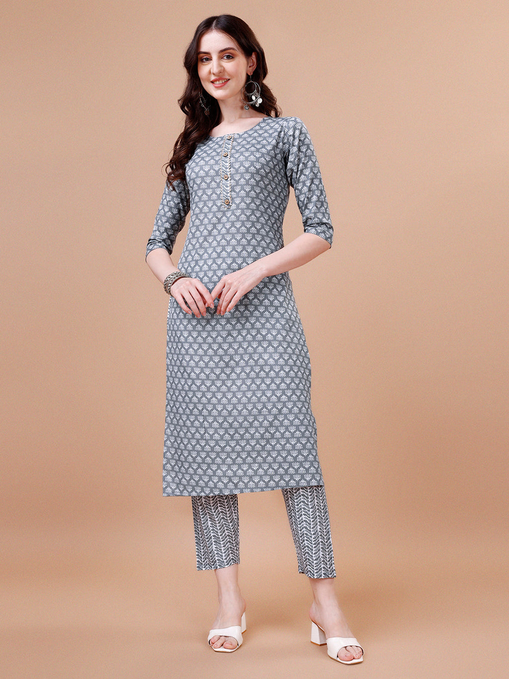Multicolor Ethnic Motifs Printed Kurta With Pant & Dupatta Set