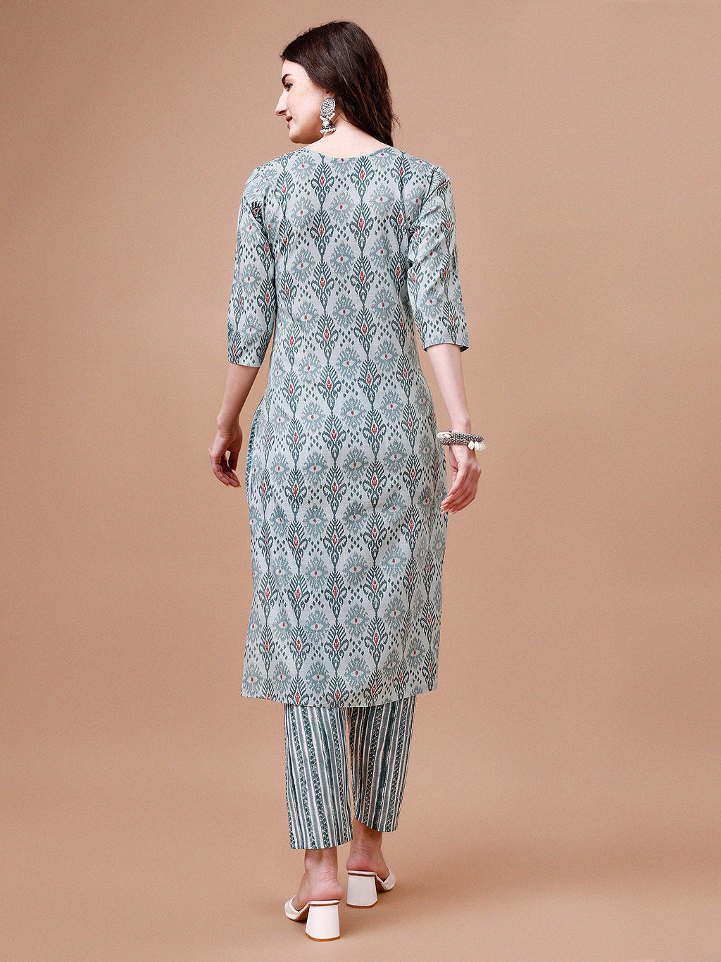Printed Cotton Kurta with Pant & Dupatta Set, 3/4th Sleeves