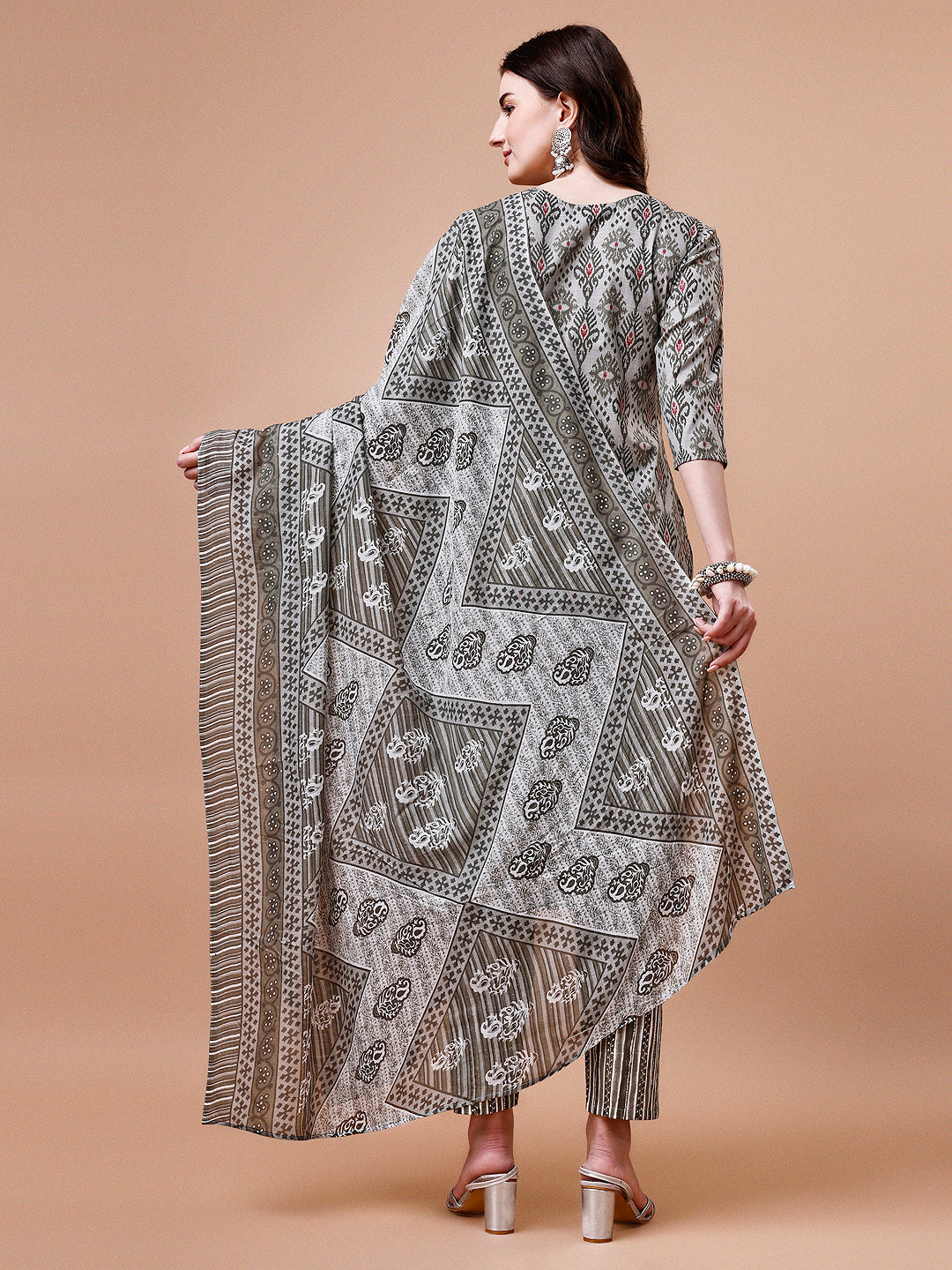 Multicolor Printed Rayon Kurta Set with Pant and Dupatta