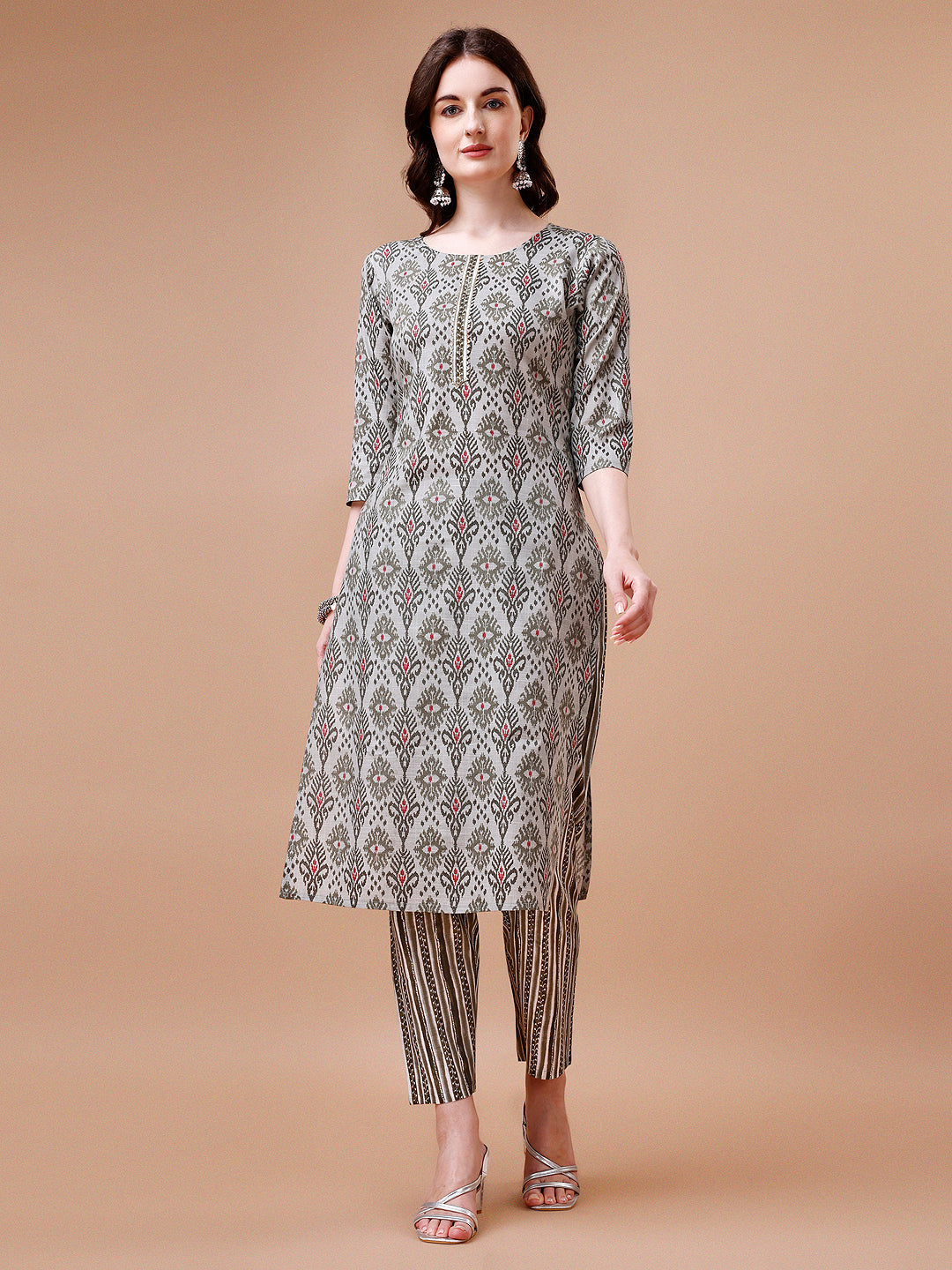 Multicolor Printed Rayon Kurta Set with Pant and Dupatta